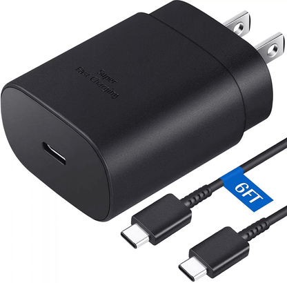 25W USB-C Super Fast Wall Charger 6FT USB-C Cable for Samsung Galaxy S20 S21 S22 Tab A71 A51 S8 S9 S10