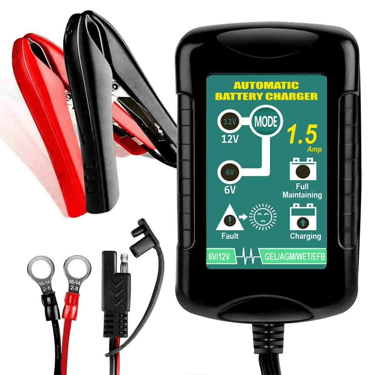 Battery Charger Maintainer Auto Trickle Charger for WET GEL AGM Batteries, Smart Charging for Reliable Performance