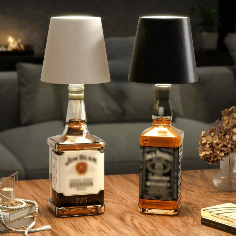 Wine Bottle LED Table Lamp – USB Rechargeable, Wireless, Top Touch Dimmer, 3-Color Lighting