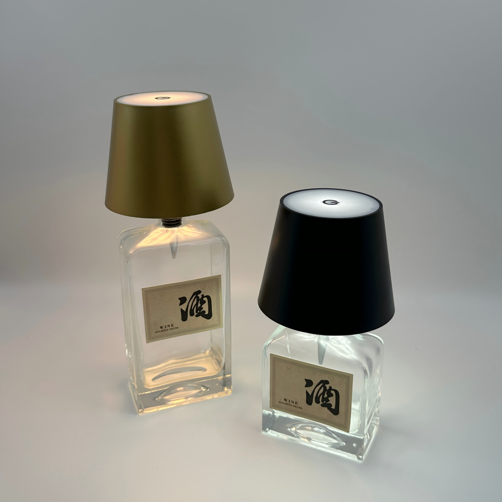 Wine Bottle LED Table Lamp – USB Rechargeable, Wireless, Top Touch Dimmer, 3-Color Lighting