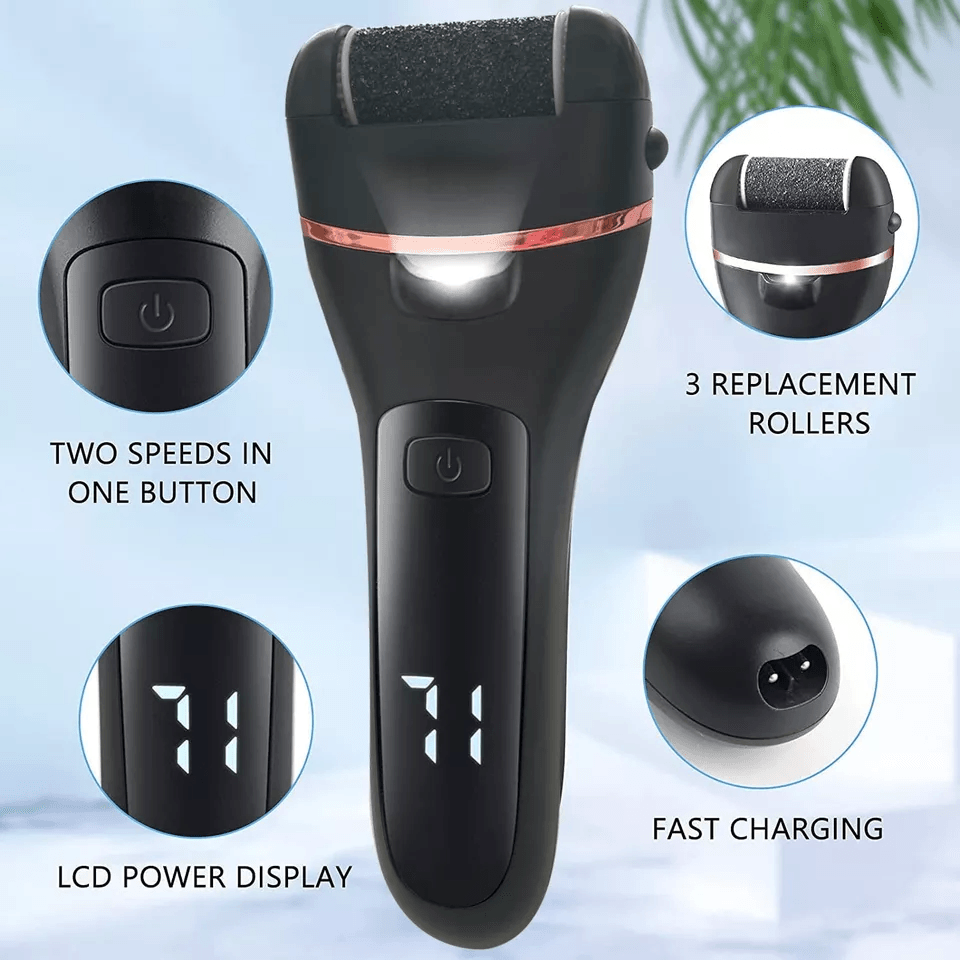 Professional Electric Foot Grinder Callus Remover Pedicure Tool With Roller Heads Rechargeable Wate 2
