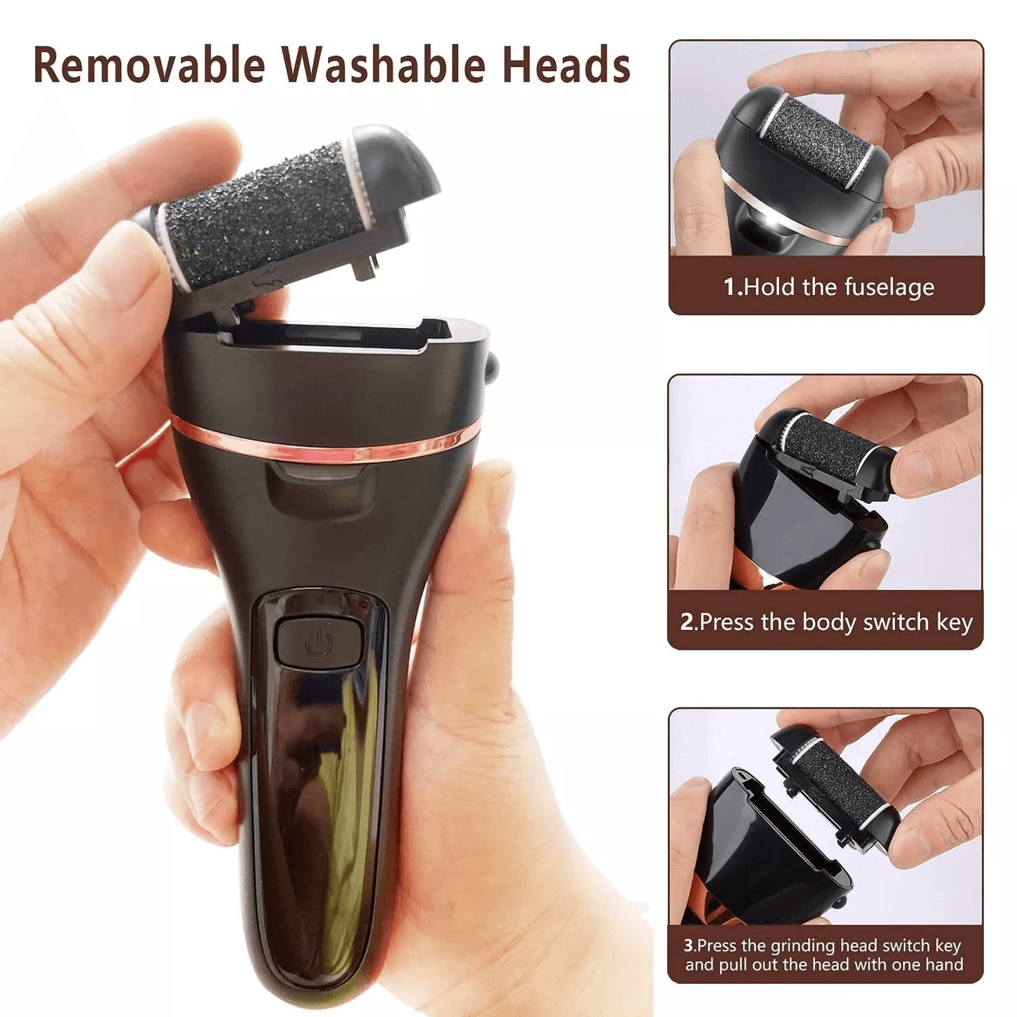 Professional Electric Foot Grinder Callus Remover Pedicure Tool With Roller Heads Rechargeable Wate 3