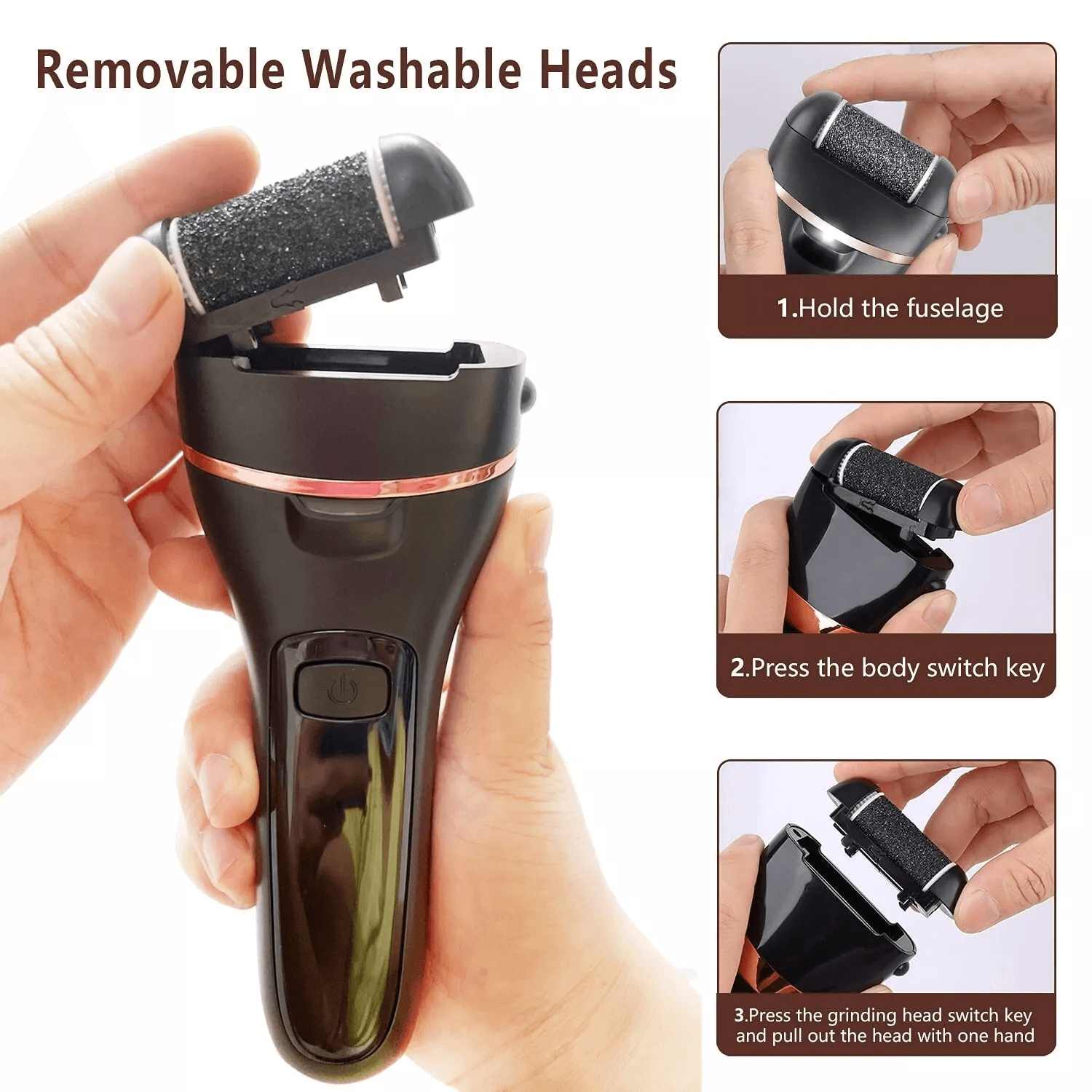 Professional Electric Foot Grinder Callus Remover Pedicure Tool With Roller Heads Rechargeable Wate 3