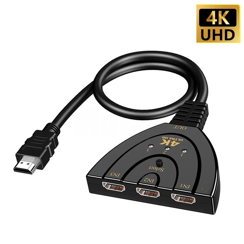 HDMI Splitter Cable Switcher HUB Adapter for HDTV, Output, 4K Video & Audio Support