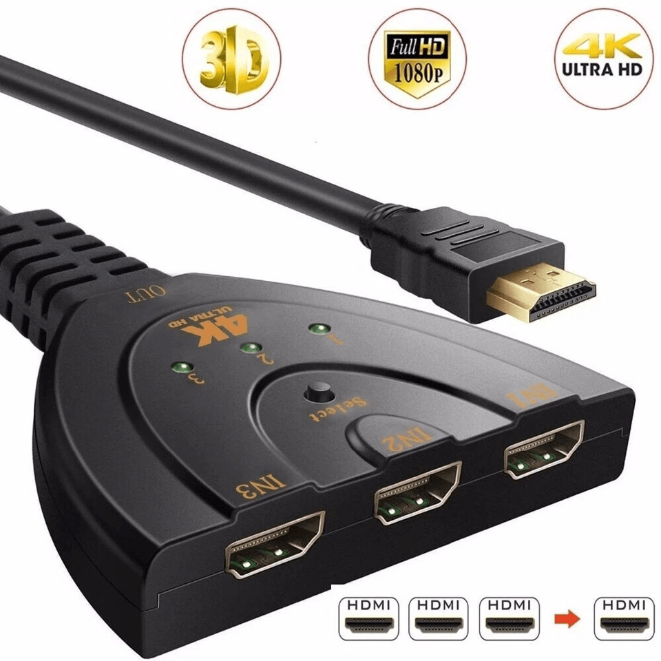 HDMI Splitter Cable Switcher HUB Adapter For HDTV PS4 Xbox Output 4K Video  Audio Suppor 1