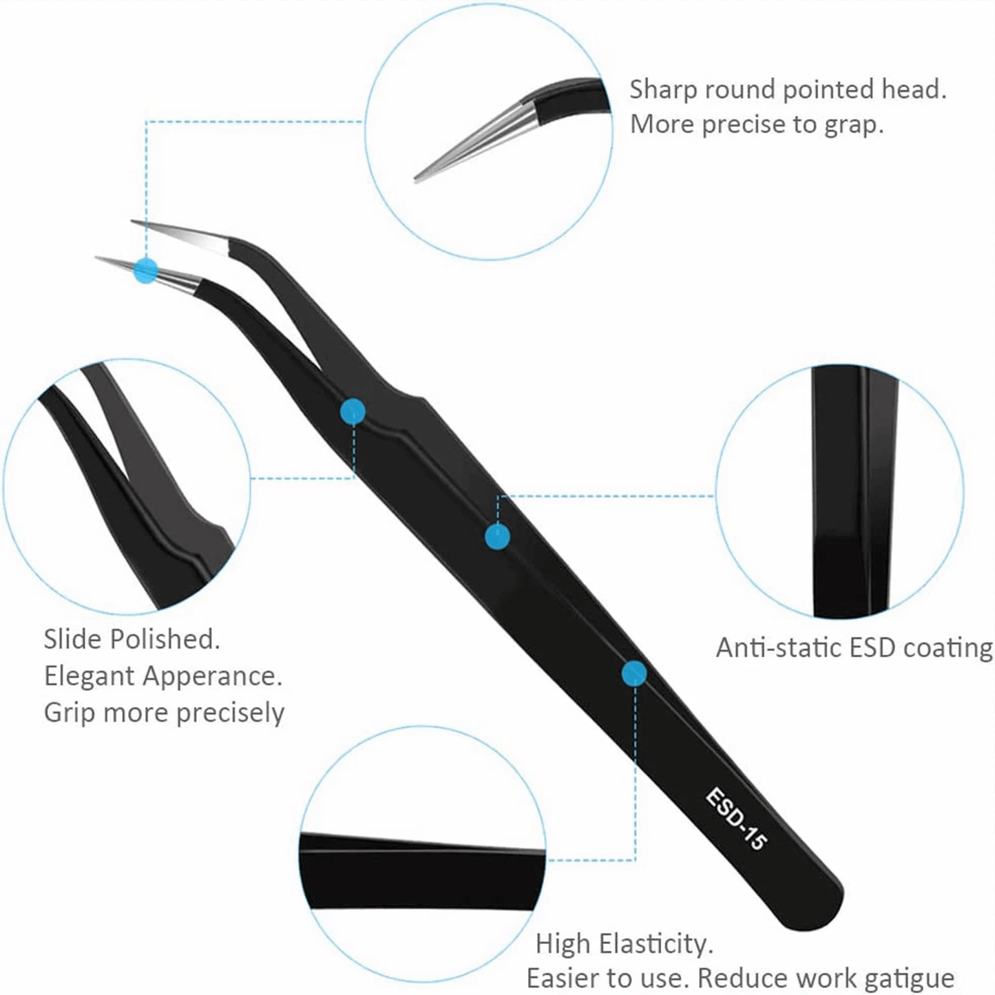6Pcs ESD Antistatic Tweezers Set Precision Stainless Steel Tools For Electronics Maintenance And Re 4