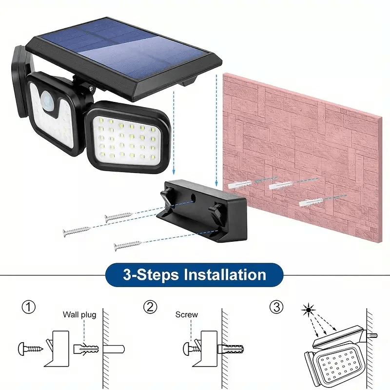 2 Pack LED Motion Sensor Solar Lights Outdoor  IP65 Waterproof Security Lamps With 3 Modes 270 Wide 2