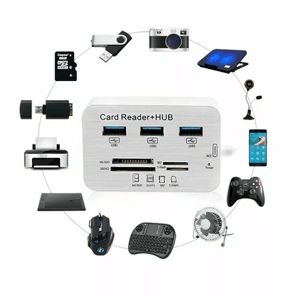 Aluminum 3 Port USB Hub  Memory Card Reader Adapter 3