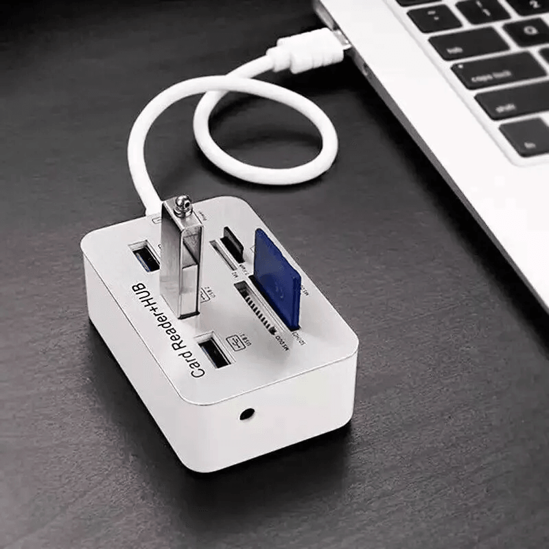 Aluminum 3 Port USB Hub  Memory Card Reader Adapter 1