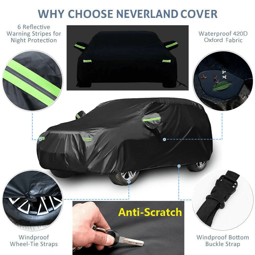 Heavy Duty Waterproof Car Cover Outdoor Protection UV Snow Rain Resistant With Windproof Straps Ref 6
