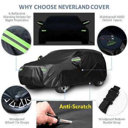 Heavy Duty Waterproof Car Cover Outdoor Protection UV Snow Rain Resistant With Windproof Straps Ref 6
