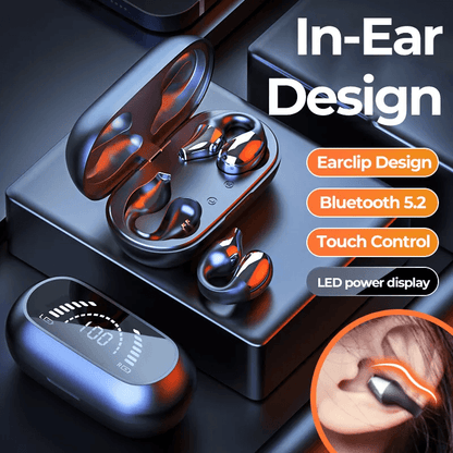 Sport Headset Wireless Bluetooth Earbuds, Bone Conduction Ear Clip Headphones with Mic Touch Control Waterproof