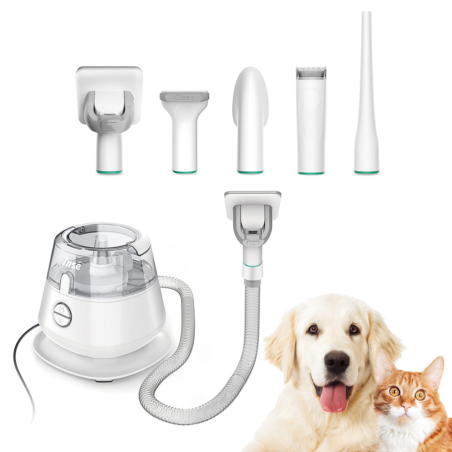 Dog & Cat Grooming Kit, Hair Clippers with Built in Vacuum,5 Attachments for Shedding Control & Painless Trimming