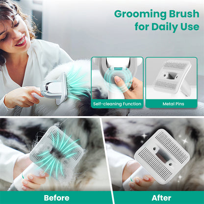 Dog  Cat Grooming Kit Hair Clippers With Built In Vacuum5 Attachments For Shedding Control  Painles 1