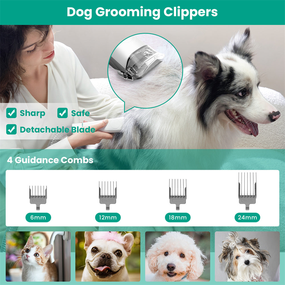 Dog  Cat Grooming Kit Hair Clippers With Built In Vacuum5 Attachments For Shedding Control  Painles 2