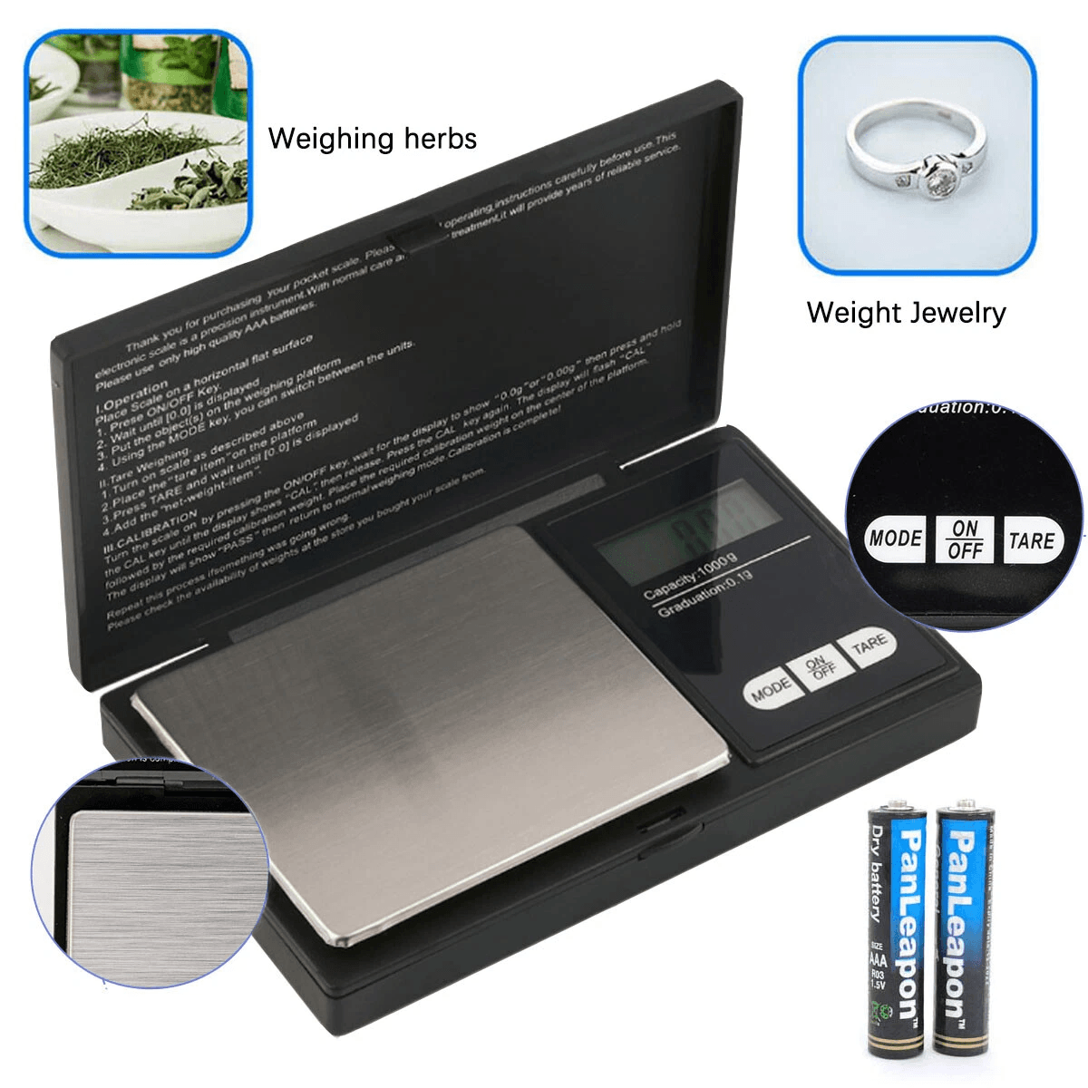 Precise Pocket Digital Scale for Jewelry, Gold and Coins, Compact Balance Weight with Backlit LCD Display