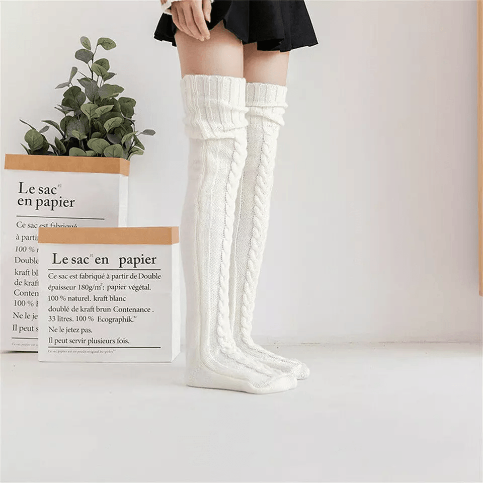 Warm Cable Knit Thigh High Socks For Women Over Knee Long Winter Stockings  Boot Warmers 2
