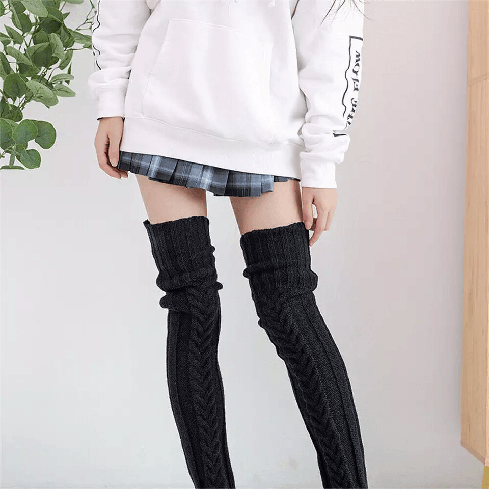 Warm Cable Knit Thigh High Socks For Women Over Knee Long Winter Stockings  Boot Warmers 3