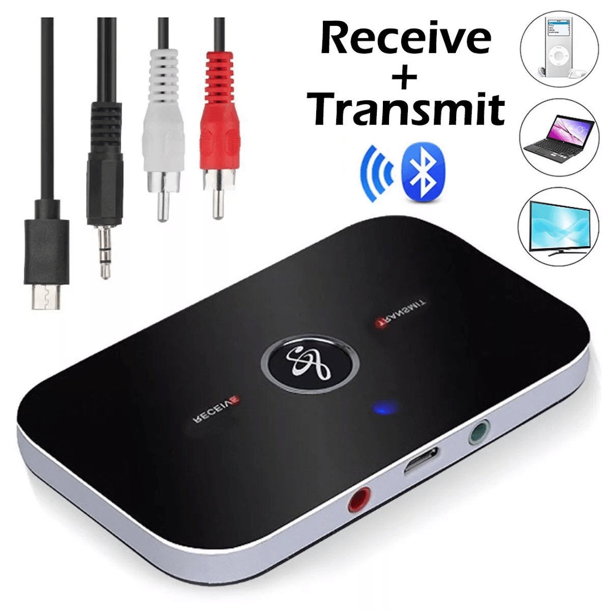 Bluetooth Transmitter  Receiver Wireless Adapter For Home Stereos Speakers TV PC Headphones AUX Aud 2