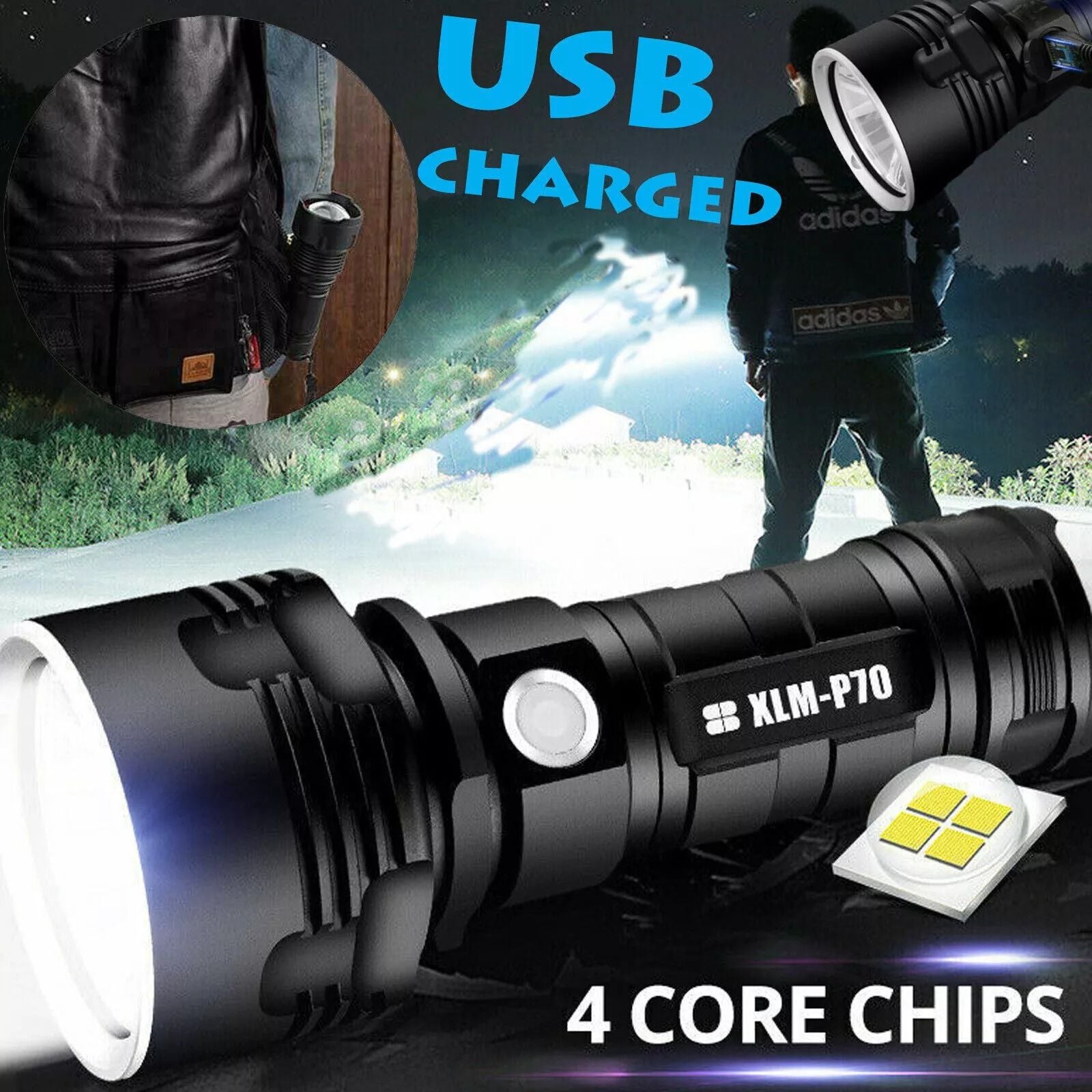 1200000LM Super Bright LED Flashlight Tactical Light USB Rechargeable Waterproof  AntiCrush Torch 3