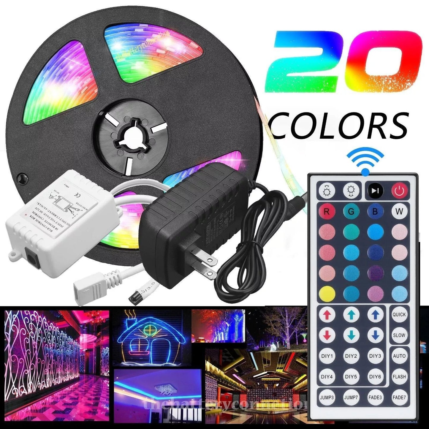RGB Waterproof LED Strip Light SMD 5050 – 44 Key Remote, 12V DC Power Kit, 8 Light Modes