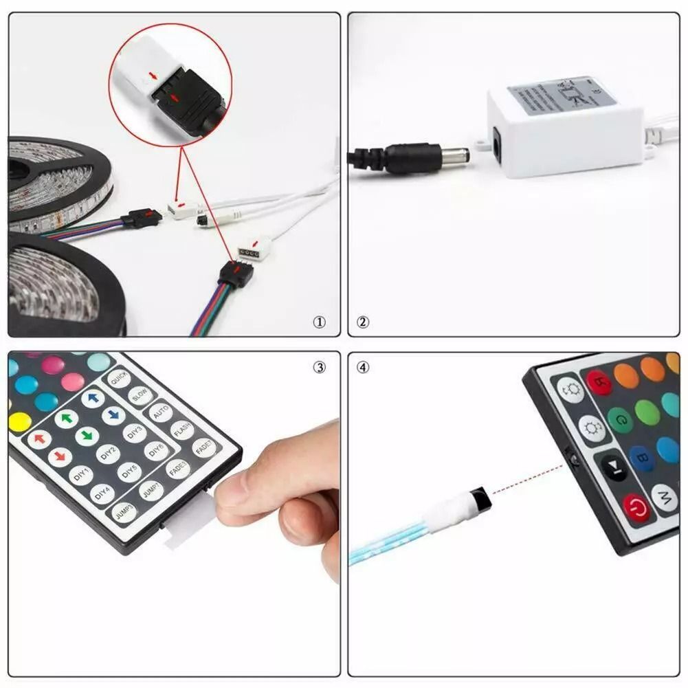 RGB Waterproof LED Strip Light SMD 5050  44 Key Remote 12V DC Power Kit 8 Light Modes 7