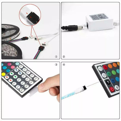 RGB Waterproof LED Strip Light SMD 5050  44 Key Remote 12V DC Power Kit 8 Light Modes 7