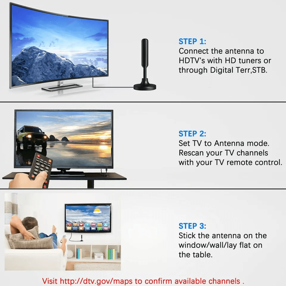 Digital HD TV Antenna Indoor 4K HDTV Long Range Signal Booster 3