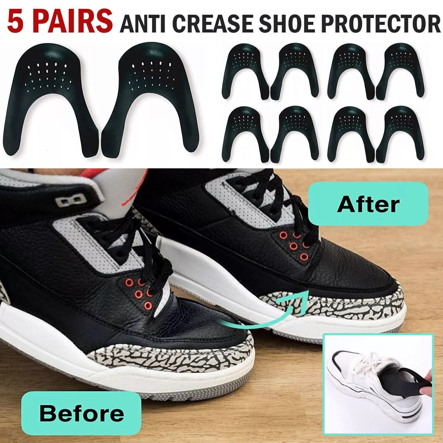 5 Pairs Anti Crease Shoe Protector AntiWrinkle Toe Cover Cap For Sneakers Crease Guards For Men  Wo 2