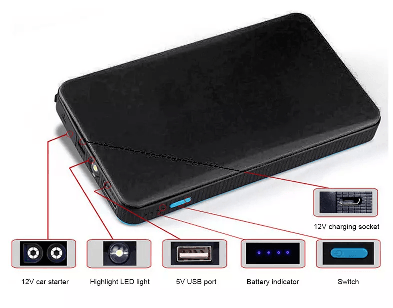 Portable Mini Slim Car Jump Starter Engine Battery Charger Power Bank Compact Emergency Booster For 2