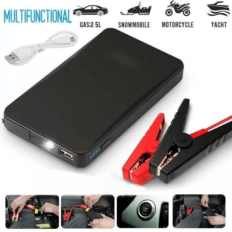 Portable Mini Slim Car Jump Starter Engine Battery Charger Power Bank, Compact Emergency Booster for Vehicles