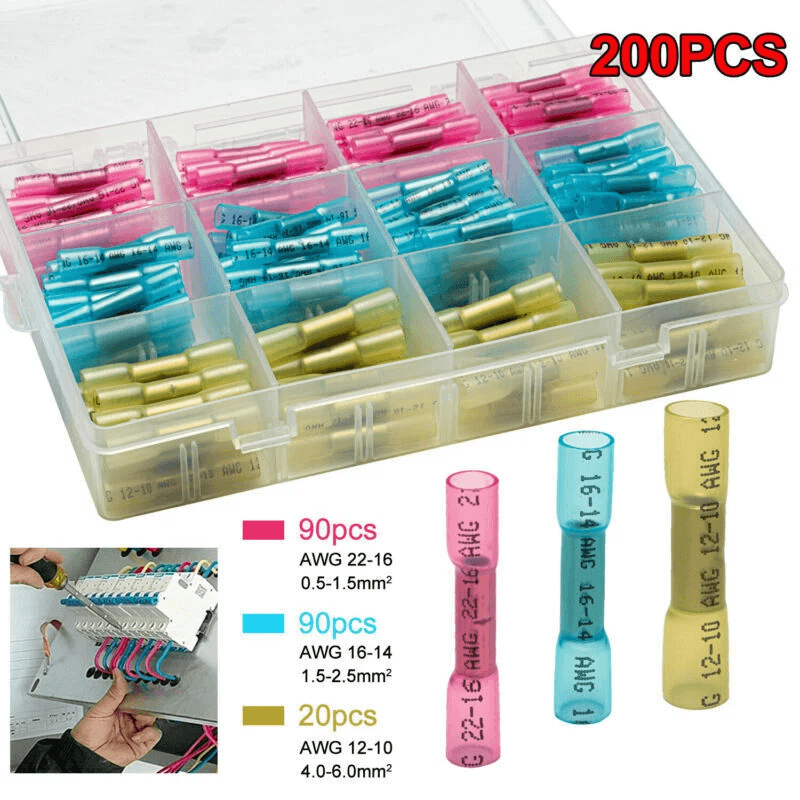 Heat Shrink Butt Wire Splice Connectors Seal Crimp Terminals, Assorted Waterproof Electrical Crimp Kit for Marine, DIY