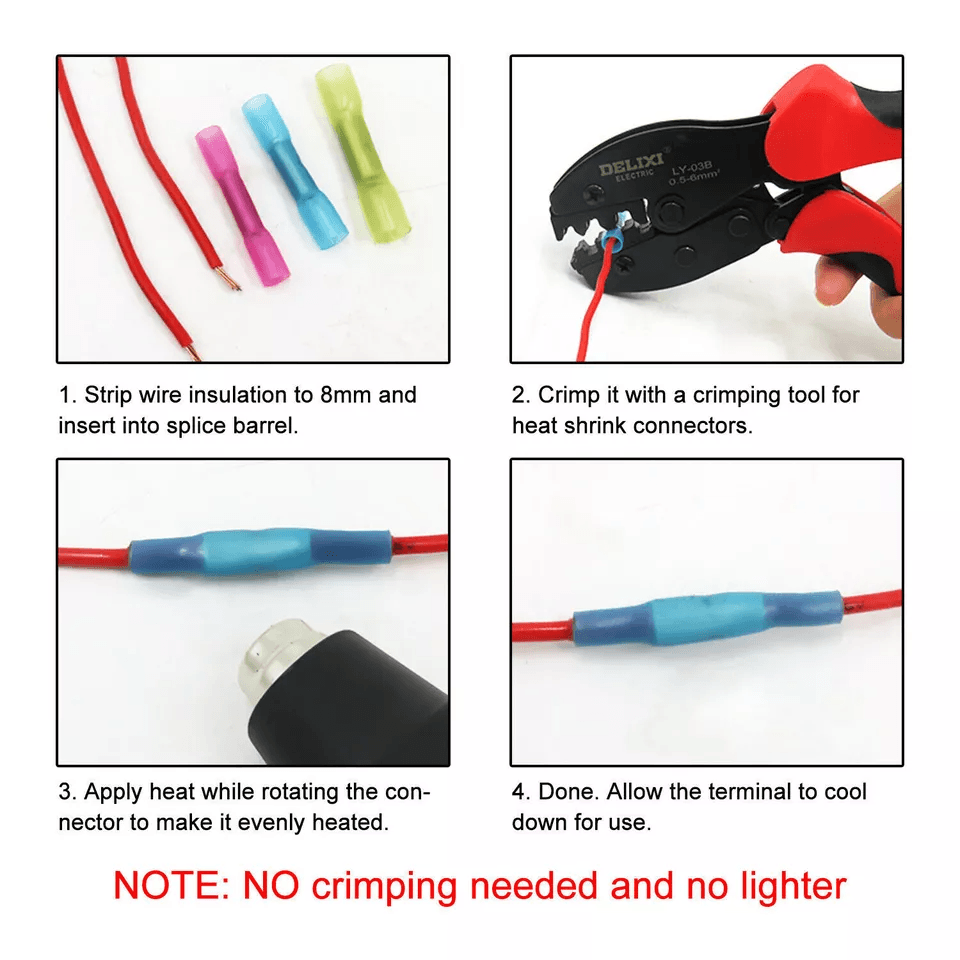 Heat Shrink Butt Wire Splice Connectors Seal Crimp Terminals Assorted Waterproof Electrical Crimp K 2