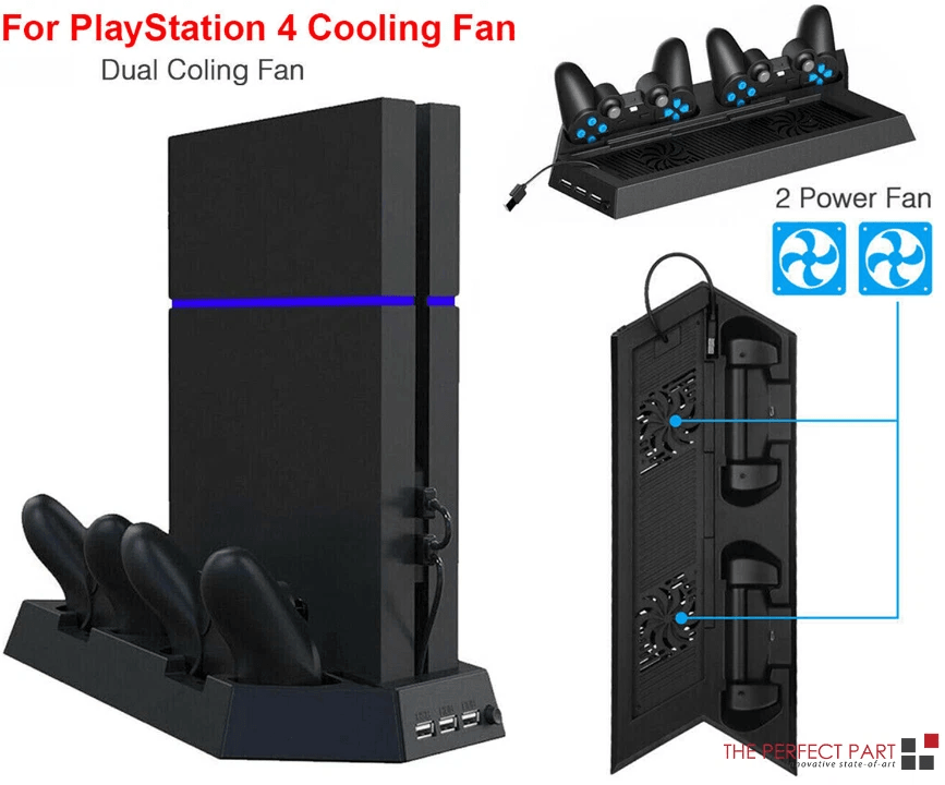 PS4 Cooling Station Vertical Stand with Dual Controller Charging Dock and USB Ports for PlayStation 4 Console