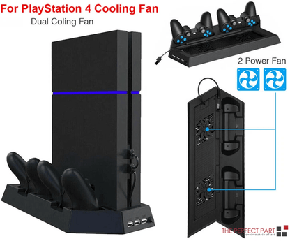 PS4 Cooling Station Vertical Stand with Dual Controller Charging Dock and USB Ports for PlayStation 4 Console