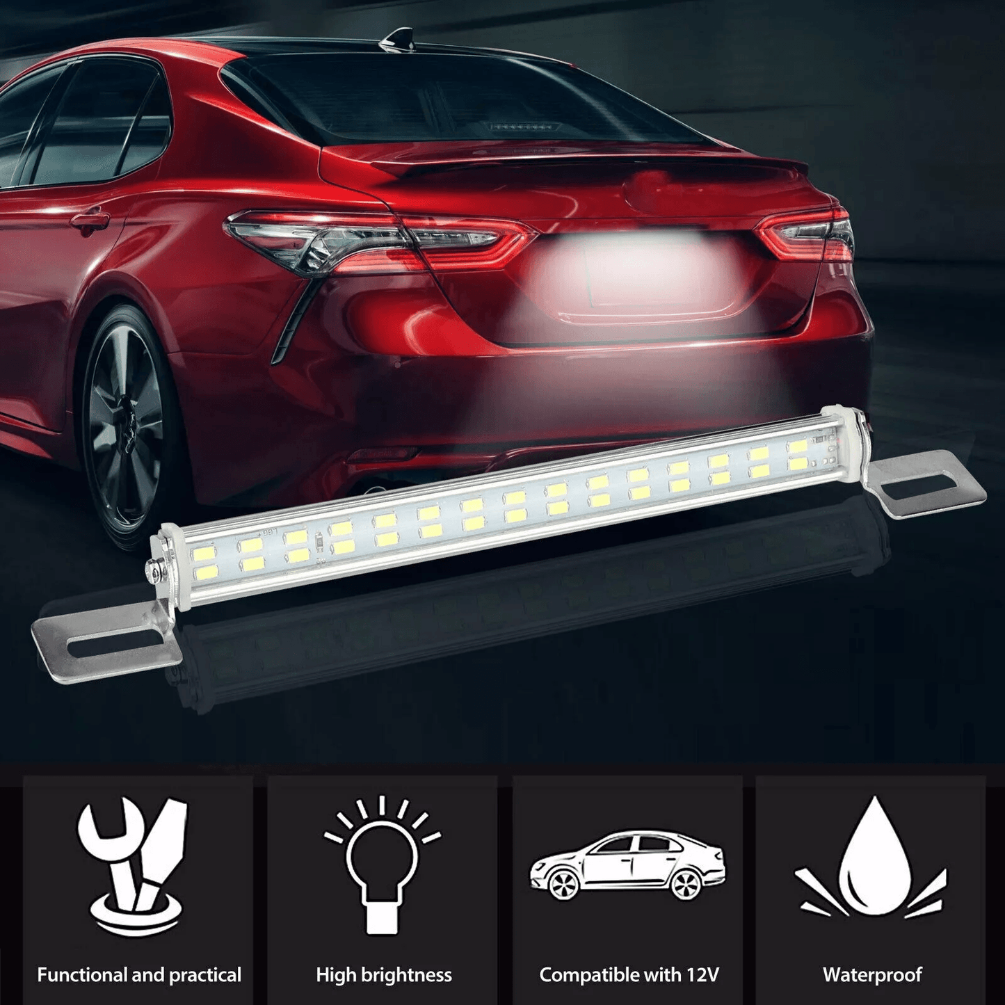 Universal License Plate LED Backup Light 12V 6000K Super White Waterproof Aluminum Bar for Car Truck SUV RV Trailer