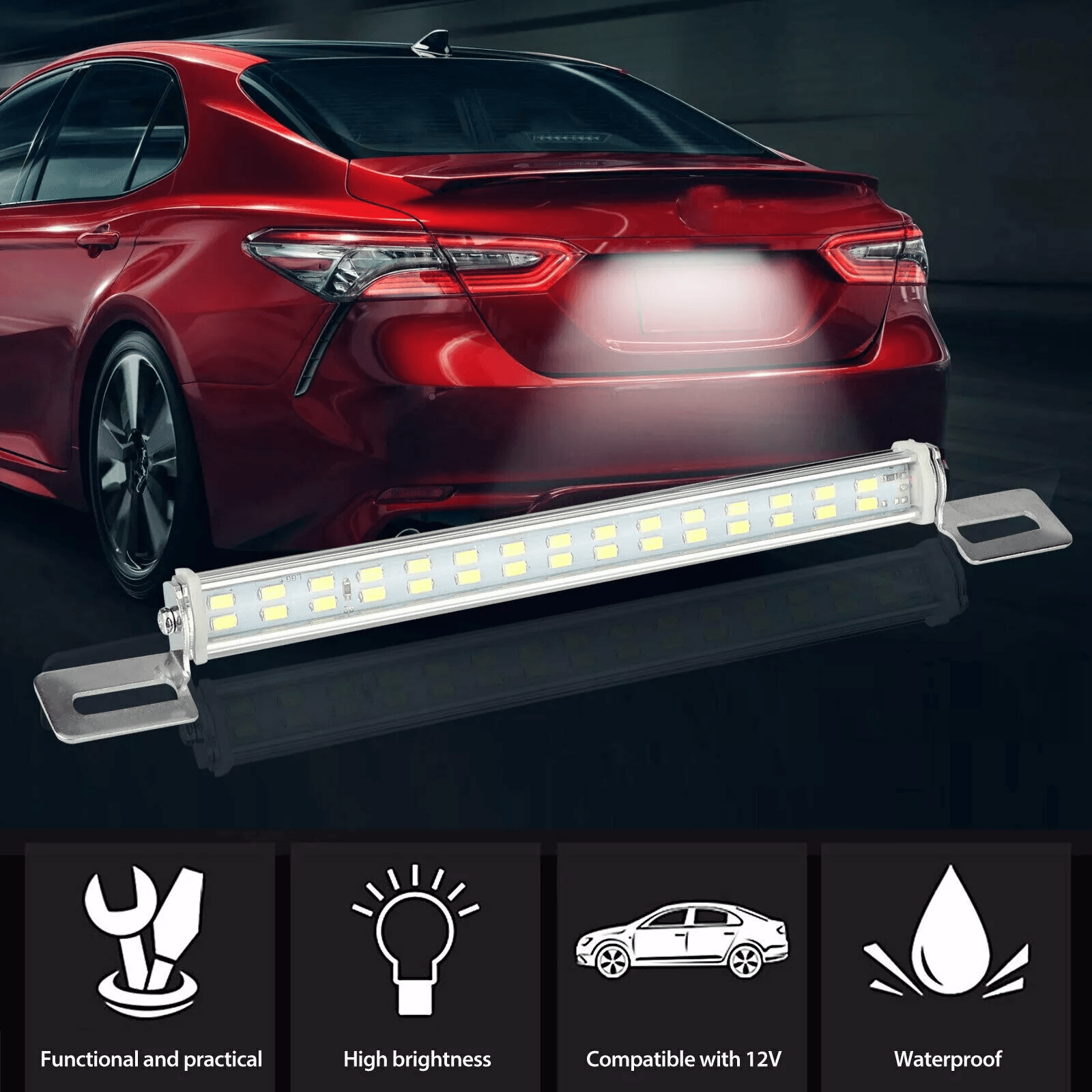 Universal License Plate LED Backup Light 12V 6000K Super White Waterproof Aluminum Bar for Car Truck SUV RV Trailer