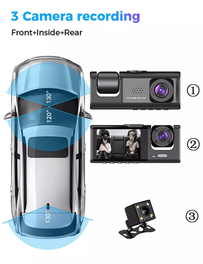 Car Dual Lens Dash Cam HD 1080P FrontRearInside Video Recorder Camera GSensor For AllRound Protecti 3