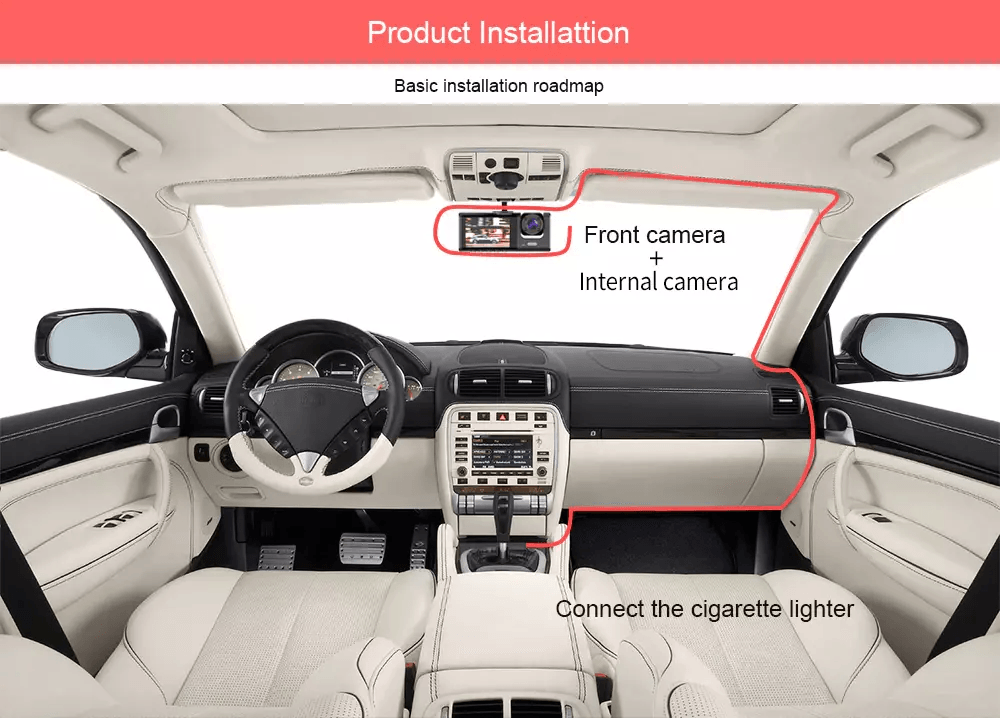 Car Dual Lens Dash Cam HD 1080P FrontRearInside Video Recorder Camera GSensor For AllRound Protecti 4