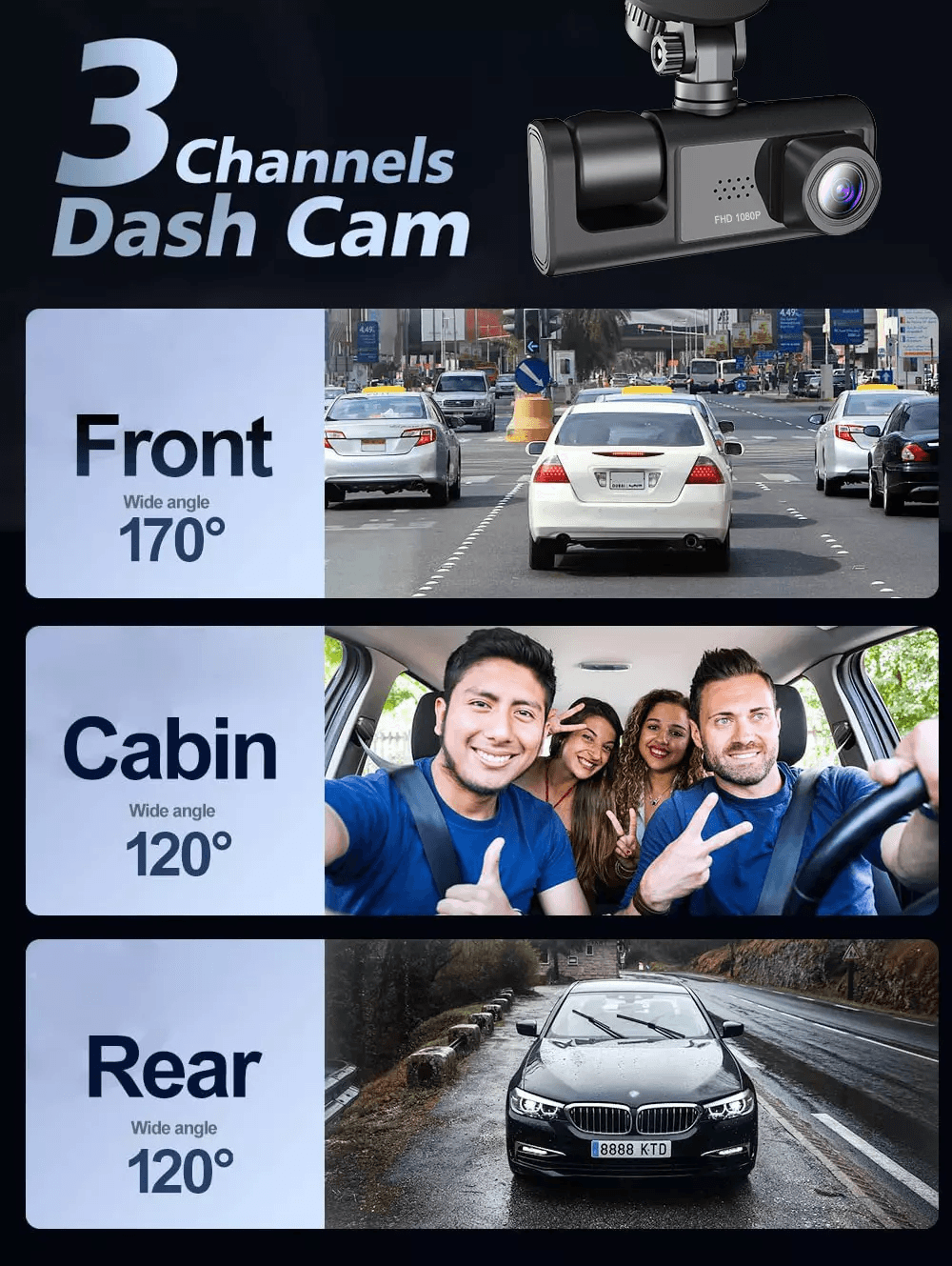 Car Dual Lens Dash Cam HD 1080P FrontRearInside Video Recorder Camera GSensor For AllRound Protecti 17