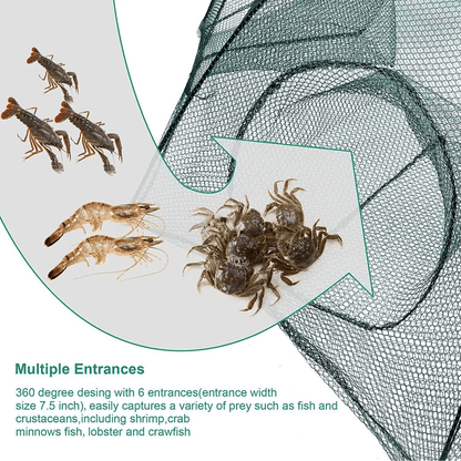 Foldable Fishing Bait Trap Net for Crab, Crawdad, Shrimp, Fish, Minnow - Portable Cast Dip Cage, Easy to Use & Convenien