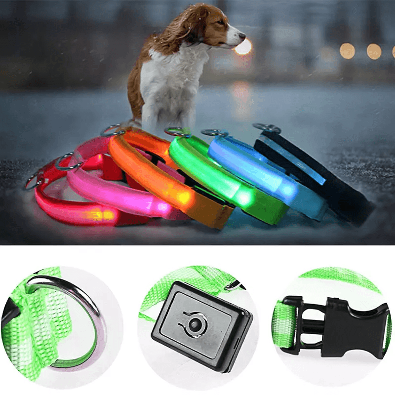 LED Adjustable Dog Collar  Blinking Flashing LightUp GlowintheDark Waterproof Safety Collar For Pet 16