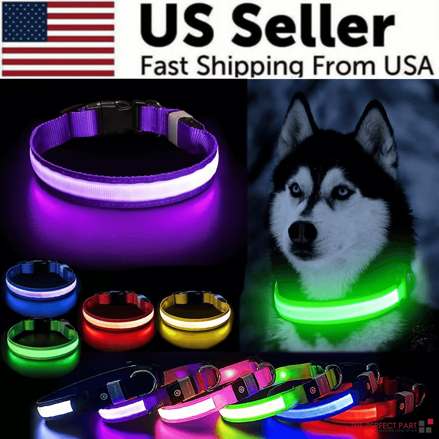 LED Adjustable Dog Collar  Blinking Flashing LightUp GlowintheDark Waterproof Safety Collar For Pet 18
