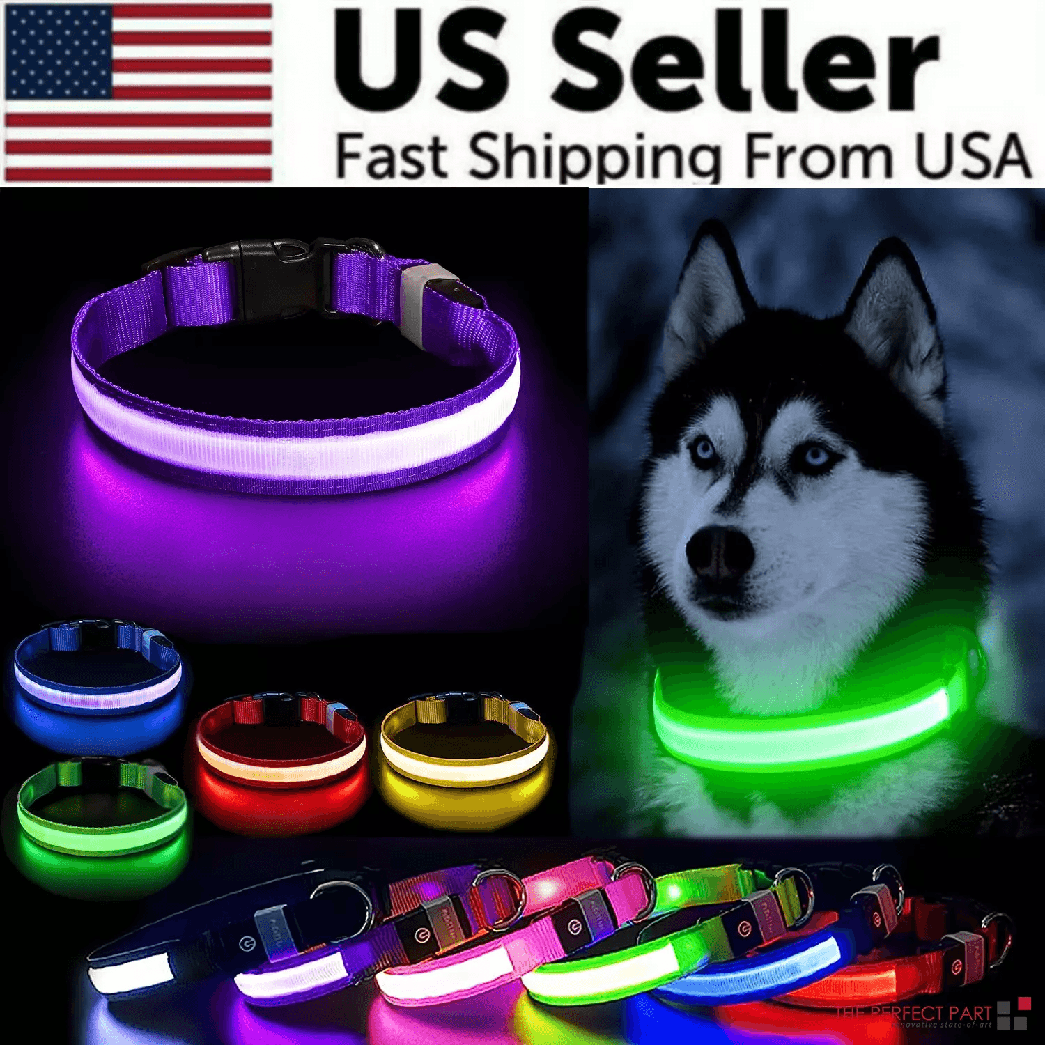 LED Adjustable Dog Collar  Blinking Flashing LightUp GlowintheDark Waterproof Safety Collar For Pet 18