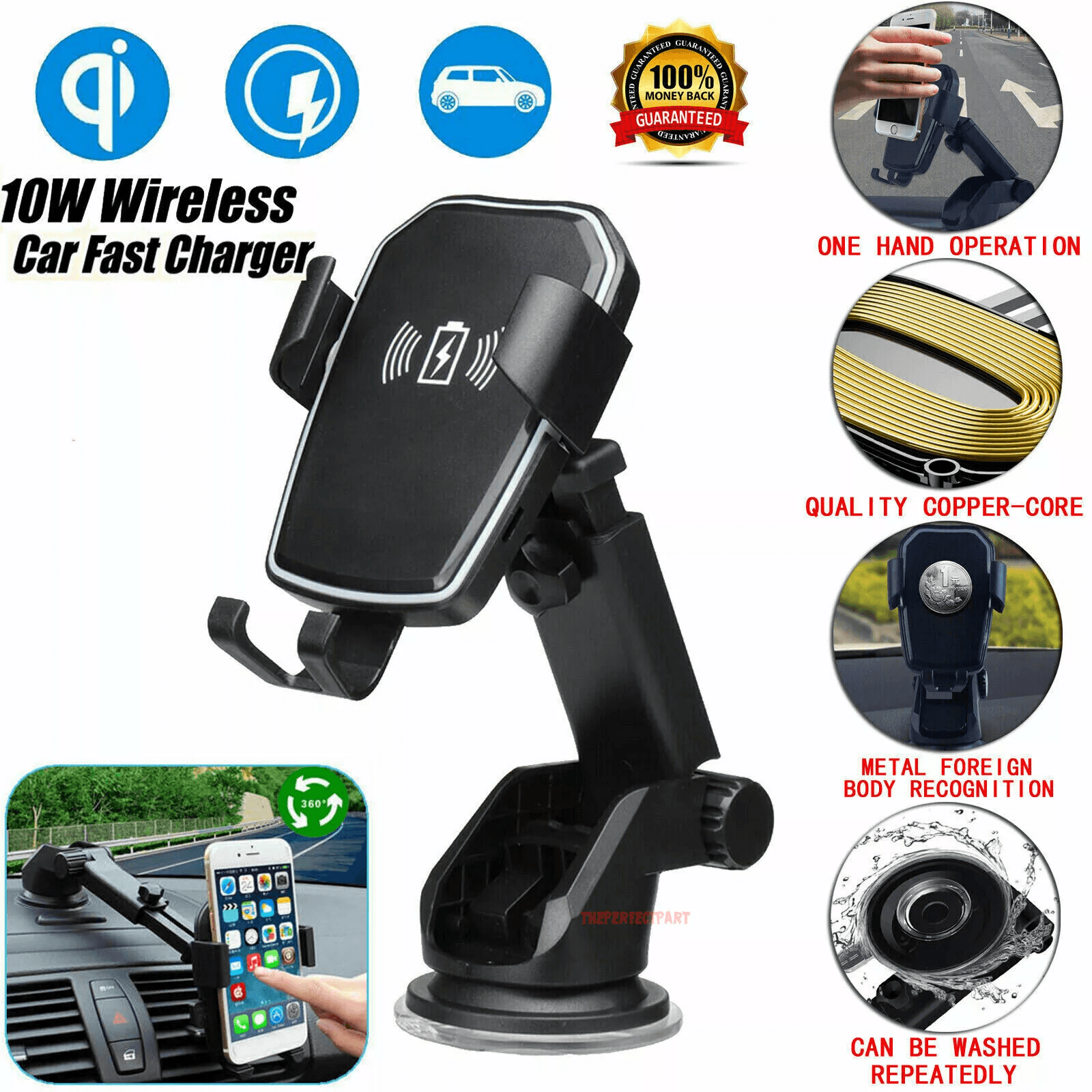Wireless Fast Charging Car Charger Mount Holder Stand, Gravity Auto Clamp Phone Cradle for Mobile Devices