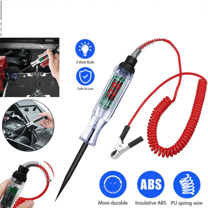 Automotive Digital Electric Voltage Circuit Tester for Car and Truck, DC Test Light with LED Display and Probe
