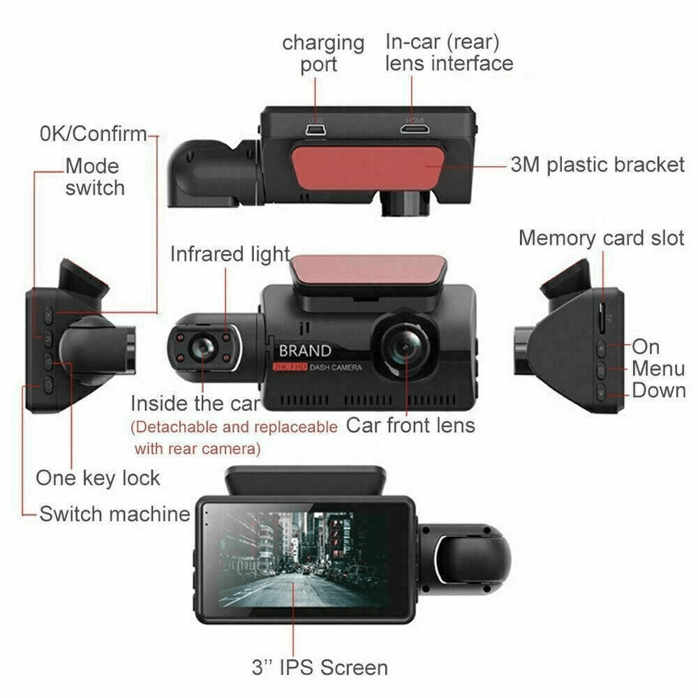 1080P Dual Lens Car DVR Dash Cam Video Recorder With GSensor Front And Inside Camera Night Vision P 2