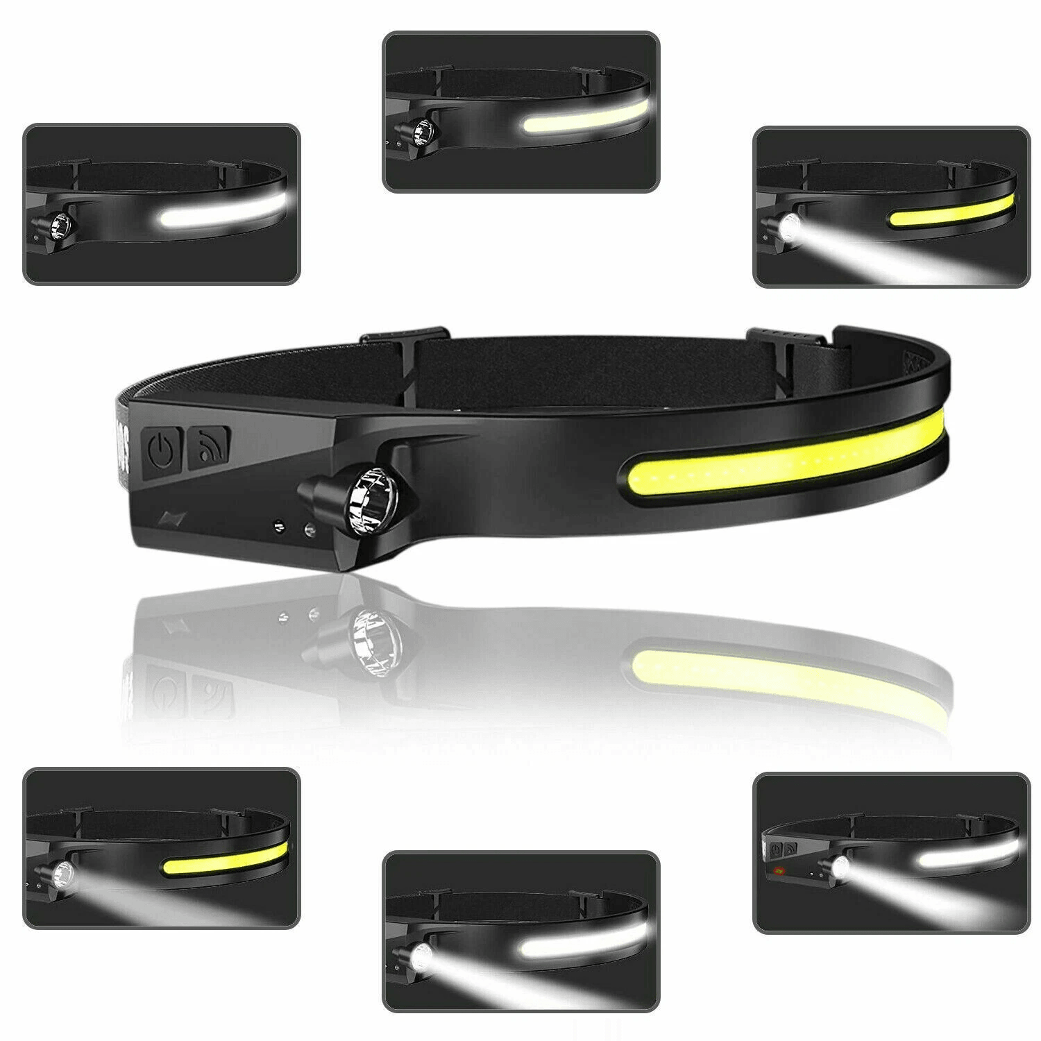 COB LED Headlamp USB Rechargeable Headlight Bright WideAngle Work Light Bar With Sensor Adjustable  5