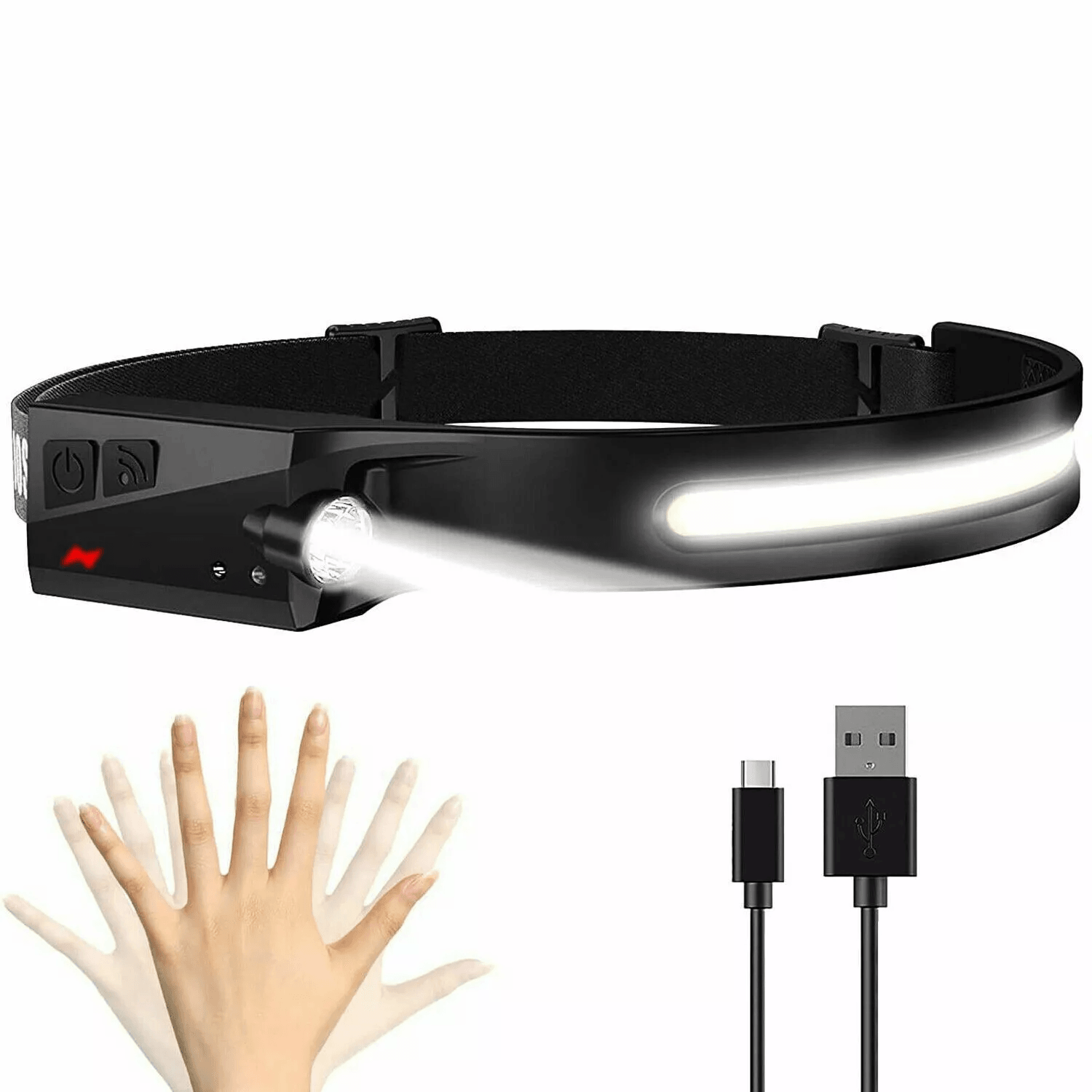 COB LED Headlamp USB Rechargeable Headlight Bright WideAngle Work Light Bar With Sensor Adjustable  7