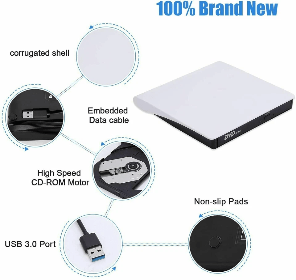 USB Slim External CD DVD Drive Burner Writer Player For PC Laptop Macbook 3